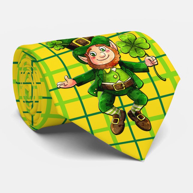 Milo Dale St. Patrick's Day Gold Plaid Men's Tie (Rolled)
