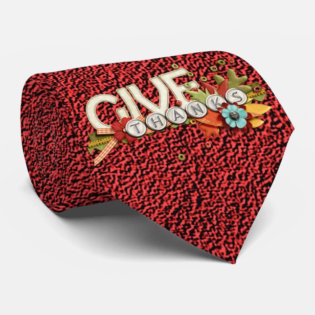 Milo Give Thanks Thanksgiving Red Neck Tie (Rolled)
