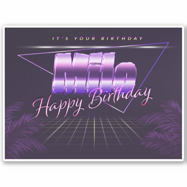 Milo Name First name lila retro Sticker Birthday (Front)