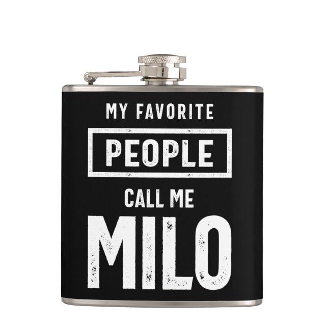 Milo Personalized Name Birthday Gift Flask (Front)