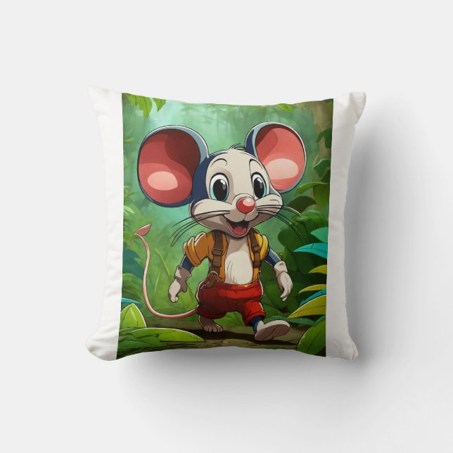 Milo the Jungle Mouse Throw Pillow (Front)