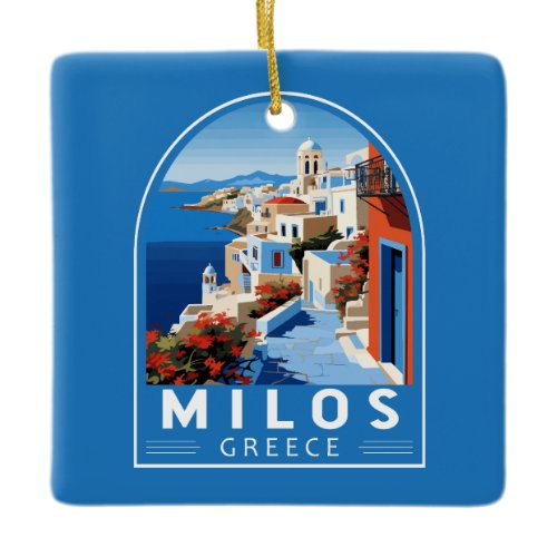 Milos Greece Travel Art Vintage Ceramic Ornament