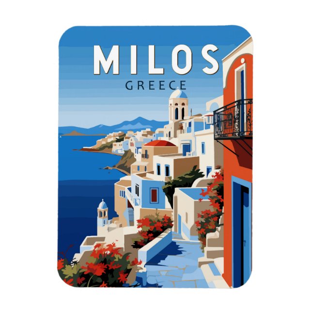 Milos Greece Travel Art Vintage Magnet (Vertical)