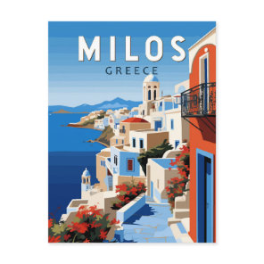 Milos Greece Travel Art Vintage Postcard