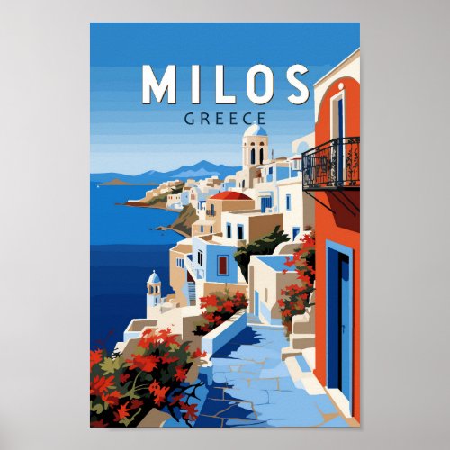 Milos Greece Travel Art Vintage Poster