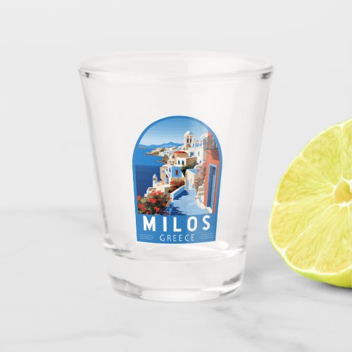 Milos Greece Travel Art Vintage Shot Glass