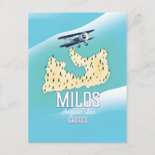 Milos,Greek island Map travel poster art. Postcard