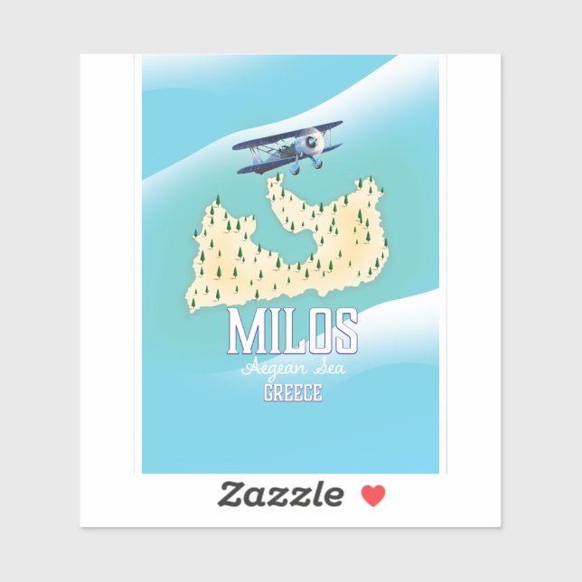 Milos,Greek island Map travel poster art. Sticker (Sheet)