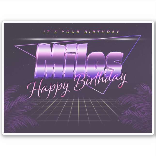 Milos name first name lila retro sticker birthday (Front)