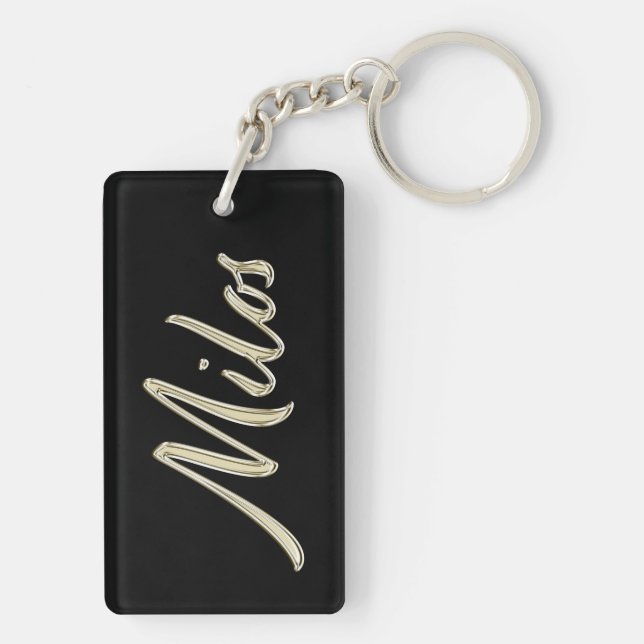 Milos name whitegold key trailer keychain (Back)