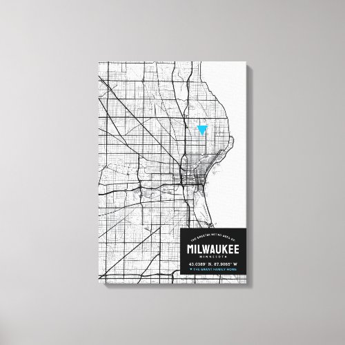 Milwaukee City Map  Mark Your Location Canvas Print
