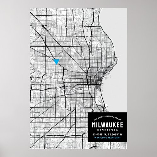 Milwaukee City Map  Mark Your Location  Poster