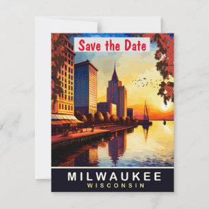 Milwaukee City Skyline Retro wedding Invitation