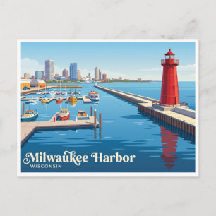 Milwaukee Harbor and Pierhead Lighthouse Wisconsin Postcard