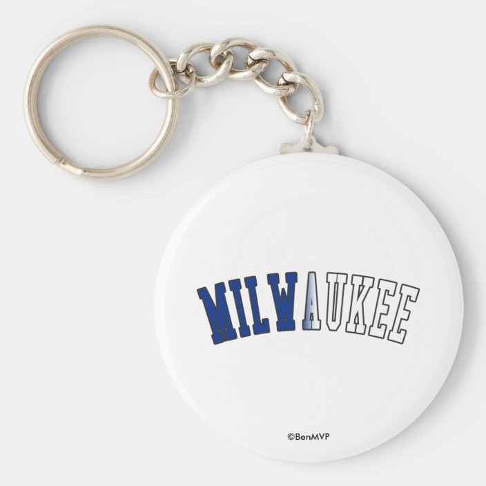 Milwaukee in Wisconsin State Flag Colors Keychain