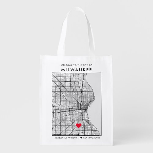 Milwaukee Love Locator  City Map Wedding Welcome Grocery Bag