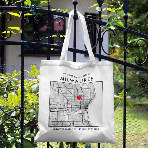 Milwaukee Love Locator  City Map Wedding Welcome Tote Bag