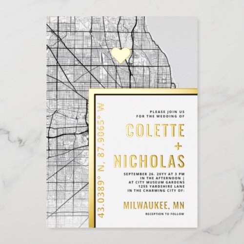 Milwaukee Love Locator  City Themed Wedding Foil Invitation