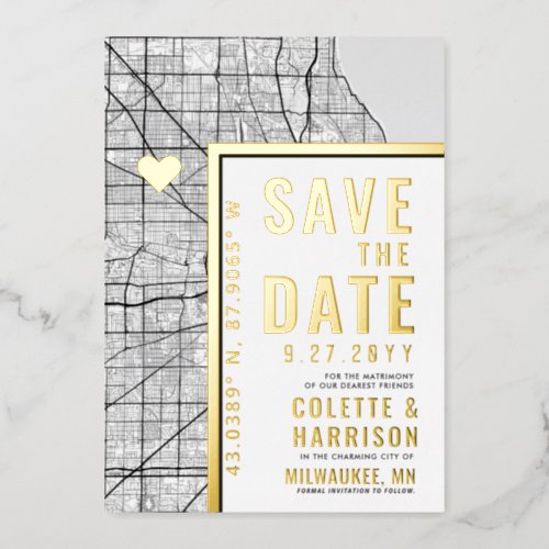 Milwaukee Love Locator  Wedding Save the Date Foil Invitation