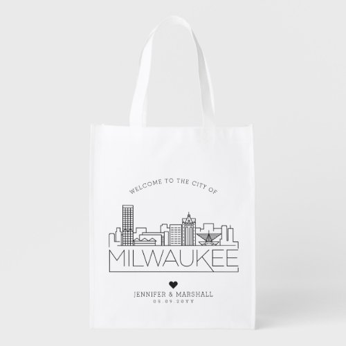 Milwaukee MN  Wedding  Stylized Skyline Grocery Bag