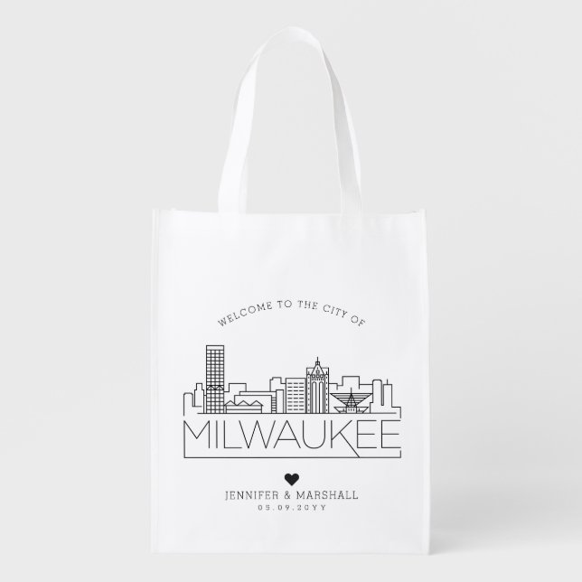 Milwaukee, MN  Wedding | Stylized Skyline Grocery Bag (Front)