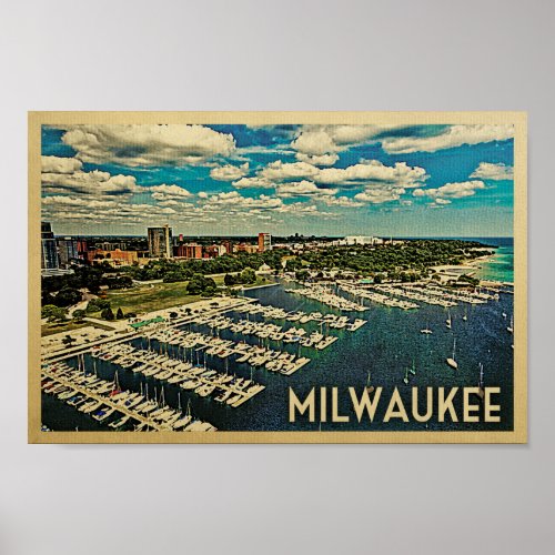 Milwaukee Poster Vintage Travel Skyline Wisconsin