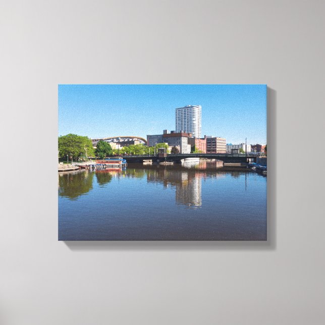 milwaukee riverfront and state street bridge  canvas print (Front)
