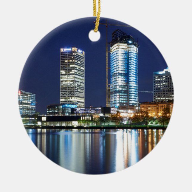 Milwaukee Skyline at Night Ceramic Ornament (Front)