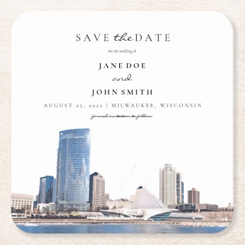 Milwaukee Skyline Paper Coaster Save the Date