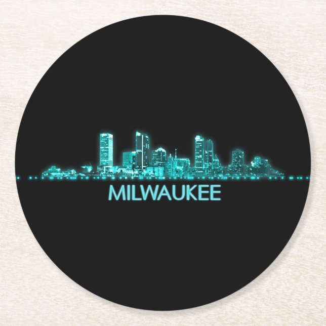 Milwaukee Skyline Round Paper Coaster (Front)