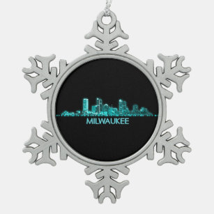 Milwaukee Skyline Snowflake Pewter Christmas Ornament