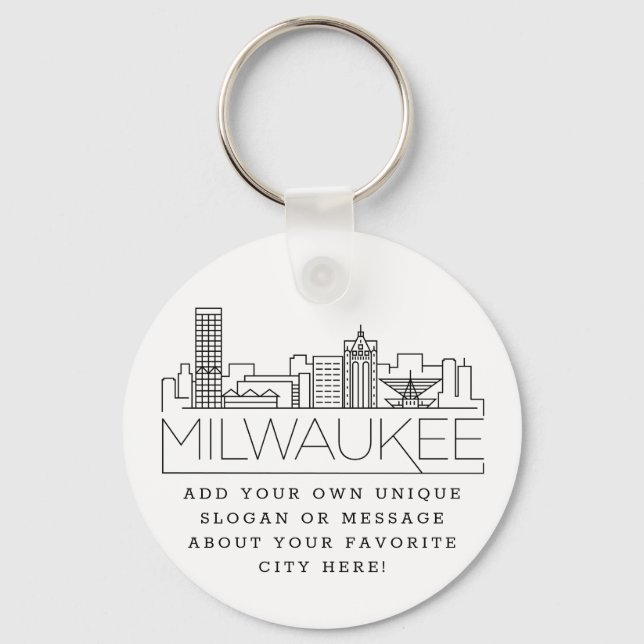 Milwaukee Stylized Skyline | Custom Slogan Keychain (Front)