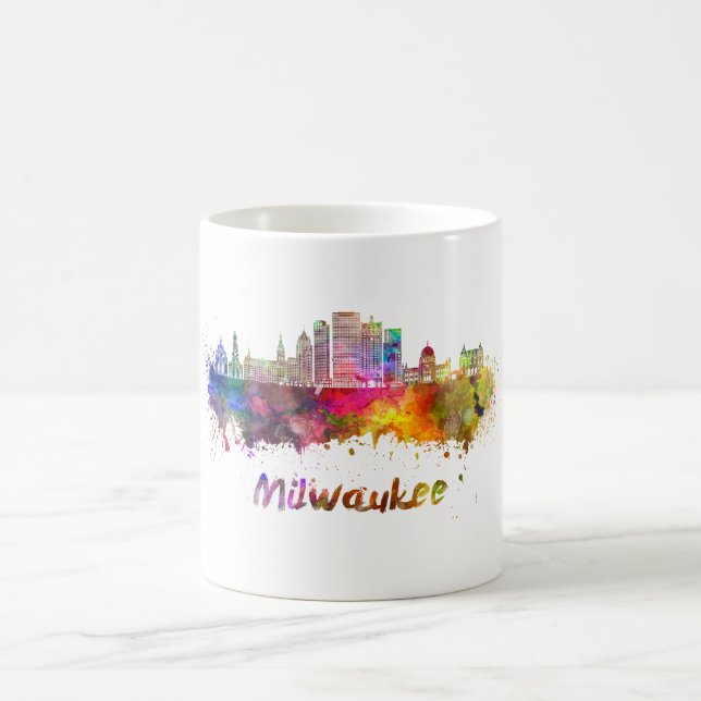 Milwaukee V2  skyline in watercolor Coffee Mug (Center)
