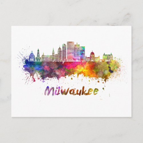 Milwaukee V2  skyline in watercolor Postcard