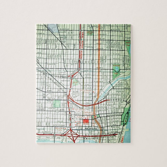 MILWAUKEE Vintage Map Jigsaw Puzzle (Vertical)