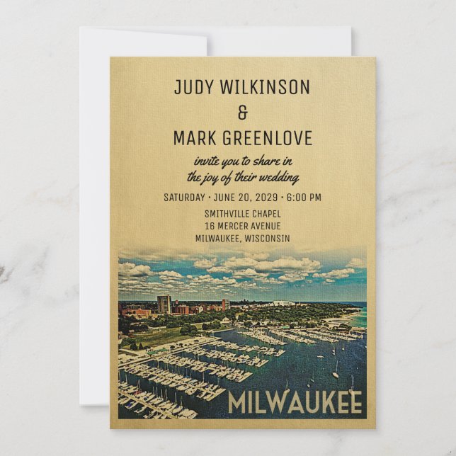 Milwaukee Wedding Invitation Vintage Wisconsin (Front)