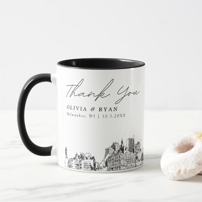 Milwaukee Wedding Minimal Custom Coffee Mug (With Donut)