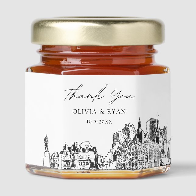 Milwaukee Wedding Skyline Thank You Honey Favor Honey Jar Favors (Front)