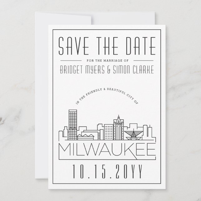 Milwaukee Wedding | Stylized Skyline Save the Date Invitation (Front)