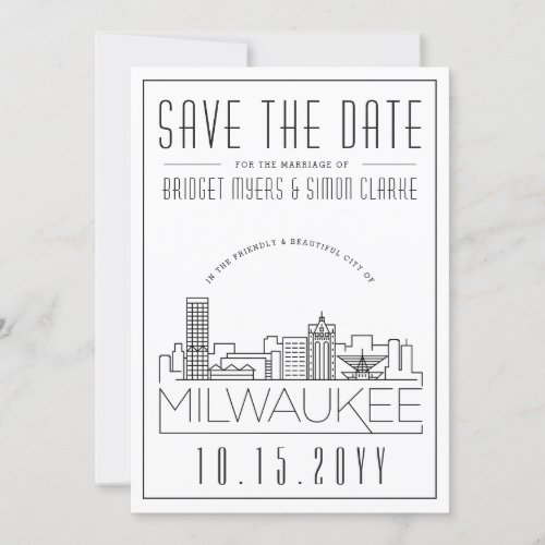 Milwaukee Wedding  Stylized Skyline Save the Date Invitation