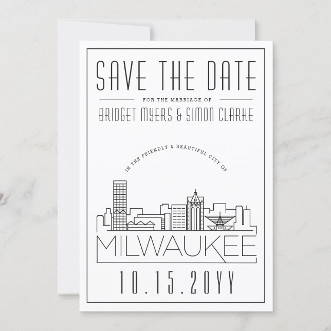 Milwaukee Wedding | Stylized Skyline Save the Date Invitation (Front)