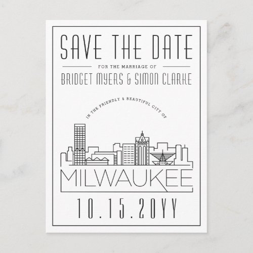 Milwaukee Wedding  Stylized Skyline Save the Date Postcard