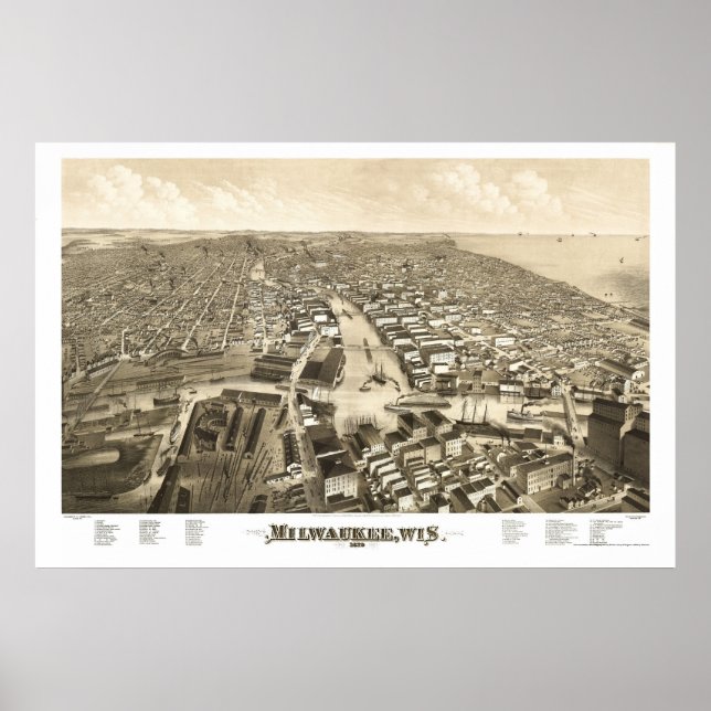 Milwaukee, WI Panoramic Map - 1879 Poster (Front)