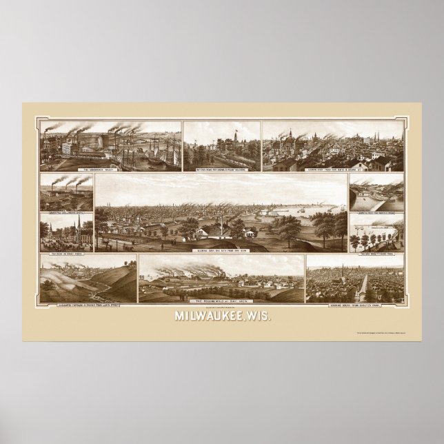 Milwaukee, WI Panoramic Map - 1882 Poster (Front)