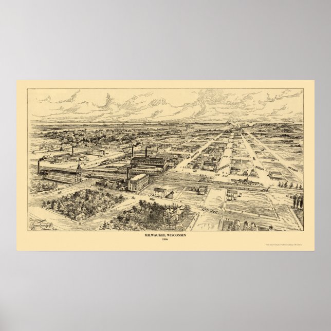 Milwaukee, WI Panoramic Map - 1906 Poster (Front)