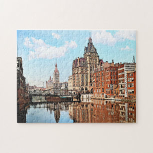 Milwaukee WI - River from Sycamore St, Milwaukee Jigsaw Puzzle