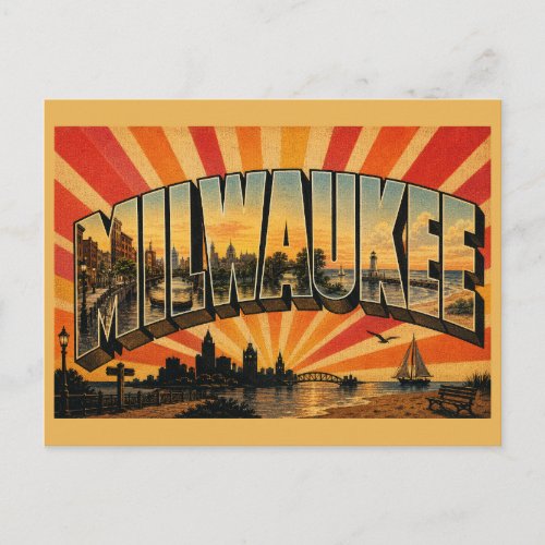 Milwaukee WI River Lakefront Architecture Art Postcard