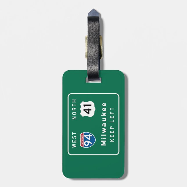 Milwaukee, WI Road Sign Luggage Tag (Back Vertical)