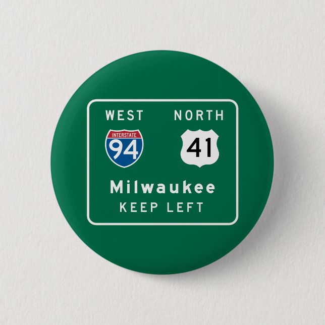 Milwaukee, WI Road Sign Pinback Button (Front)
