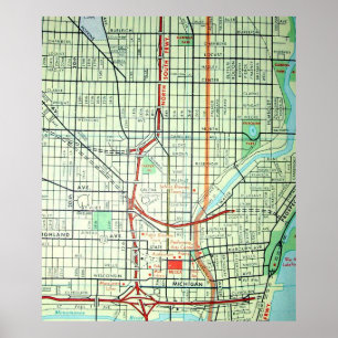 Milwaukee, WI Vintage Map Poster